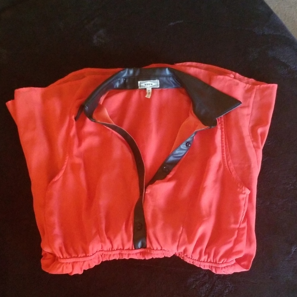 Sheer red dress with vegan leather collar